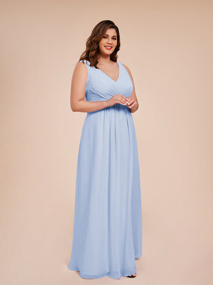 Jurnee Floor Length V-neck Ruched Chiffon Plus Size Bridesmaid Dress