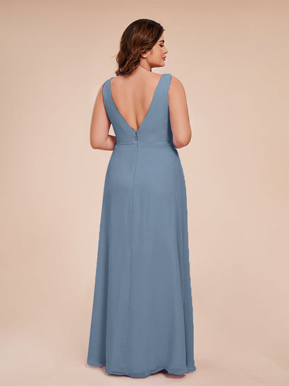 Jurnee Floor Length V-neck Ruched Chiffon Plus Size Bridesmaid Dress