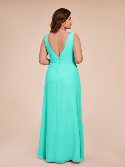 Jurnee Floor Length V-neck Ruched Chiffon Plus Size Bridesmaid Dress
