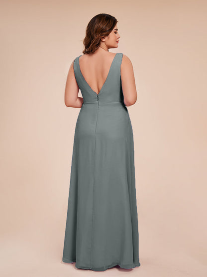Jurnee Floor Length V-neck Ruched Chiffon Plus Size Bridesmaid Dress