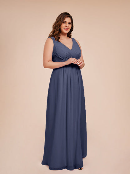 Jurnee Floor Length V-neck Ruched Chiffon Plus Size Bridesmaid Dress