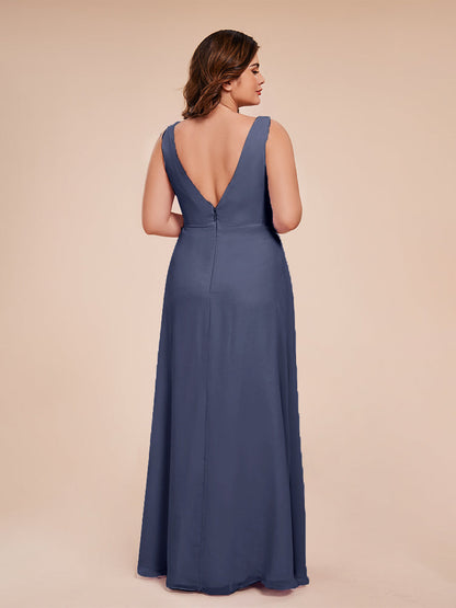 Jurnee Floor Length V-neck Ruched Chiffon Plus Size Bridesmaid Dress