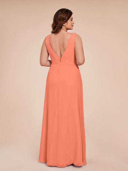 Jurnee Floor Length V-neck Ruched Chiffon Plus Size Bridesmaid Dress