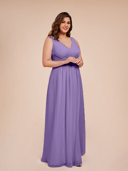 Jurnee Floor Length V-neck Ruched Chiffon Plus Size Bridesmaid Dress