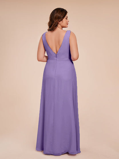 Jurnee Floor Length V-neck Ruched Chiffon Plus Size Bridesmaid Dress