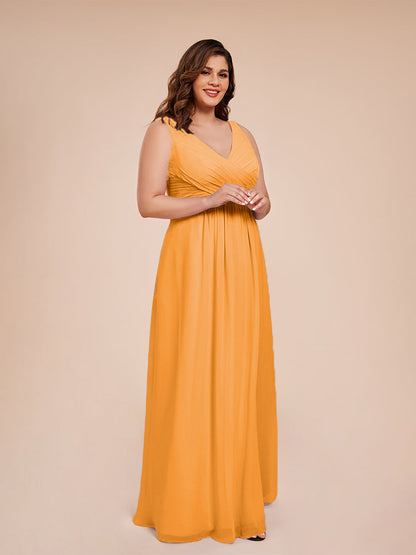 Jurnee Floor Length V-neck Ruched Chiffon Plus Size Bridesmaid Dress