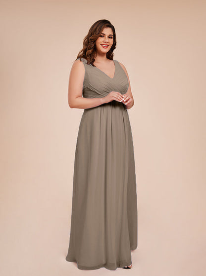 Jurnee Floor Length V-neck Ruched Chiffon Plus Size Bridesmaid Dress