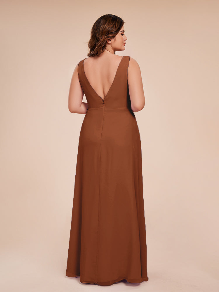Jurnee Floor Length V-neck Ruched Chiffon Plus Size Bridesmaid Dress