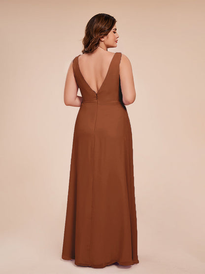 Jurnee Floor Length V-neck Ruched Chiffon Plus Size Bridesmaid Dress