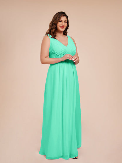 Jurnee Floor Length V-neck Ruched Chiffon Plus Size Bridesmaid Dress