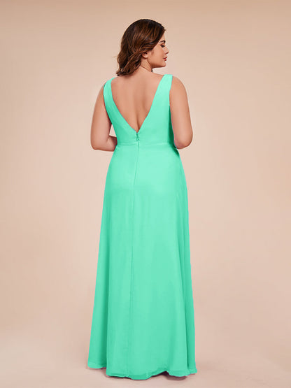 Jurnee Floor Length V-neck Ruched Chiffon Plus Size Bridesmaid Dress