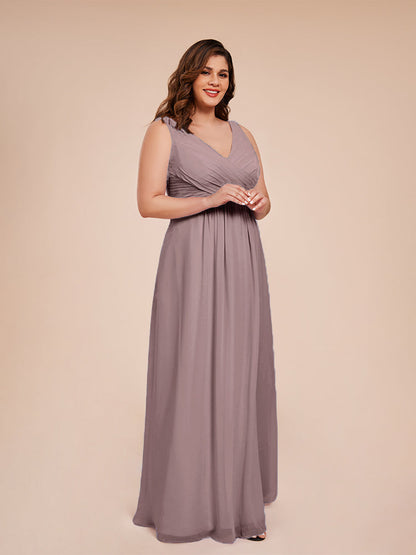 Jurnee Floor Length V-neck Ruched Chiffon Plus Size Bridesmaid Dress