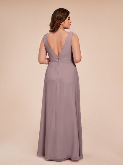 Jurnee Floor Length V-neck Ruched Chiffon Plus Size Bridesmaid Dress