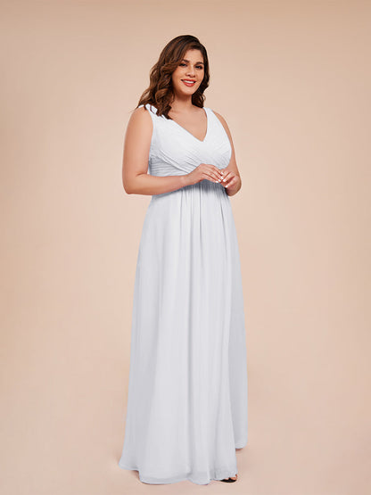 Jurnee Floor Length V-neck Ruched Chiffon Plus Size Bridesmaid Dress