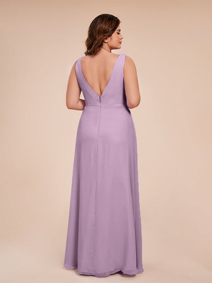 Jurnee Floor Length V-neck Ruched Chiffon Plus Size Bridesmaid Dress