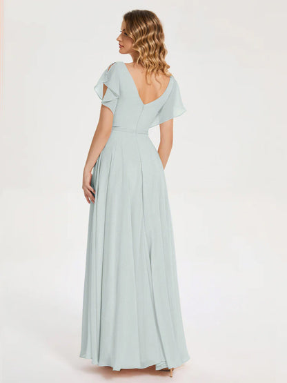 Kate V-neck Pleats Chiffon Bridesmaid Dress with Ruffles