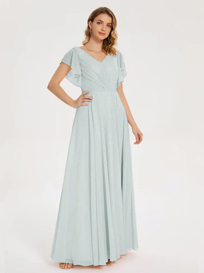 Kate V-neck Pleats Chiffon Bridesmaid Dress with Ruffles