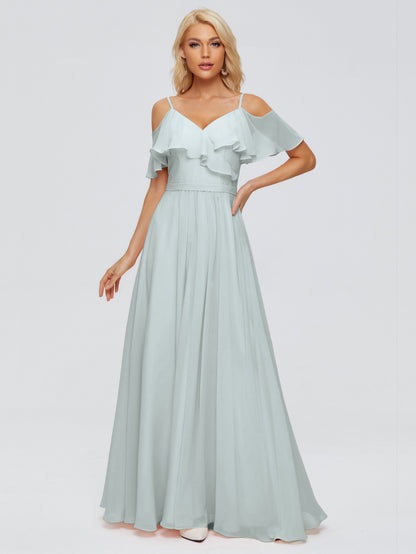 Katherine Spaghetti Straps Ruffles Chiffon Bridesmaid Dresses