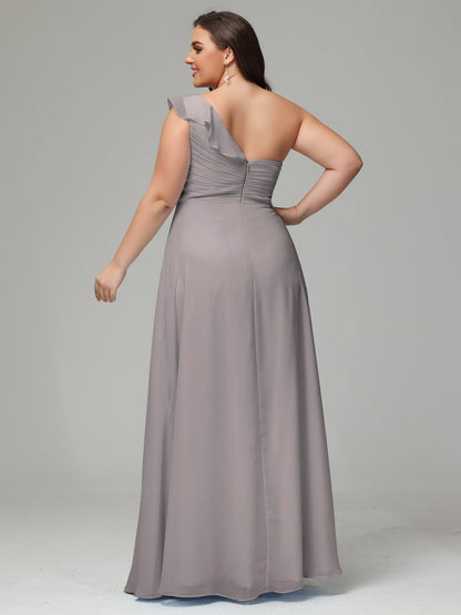 One-Shoulder Ruffles Plus Size Chiffon Bridesmaid Dresses