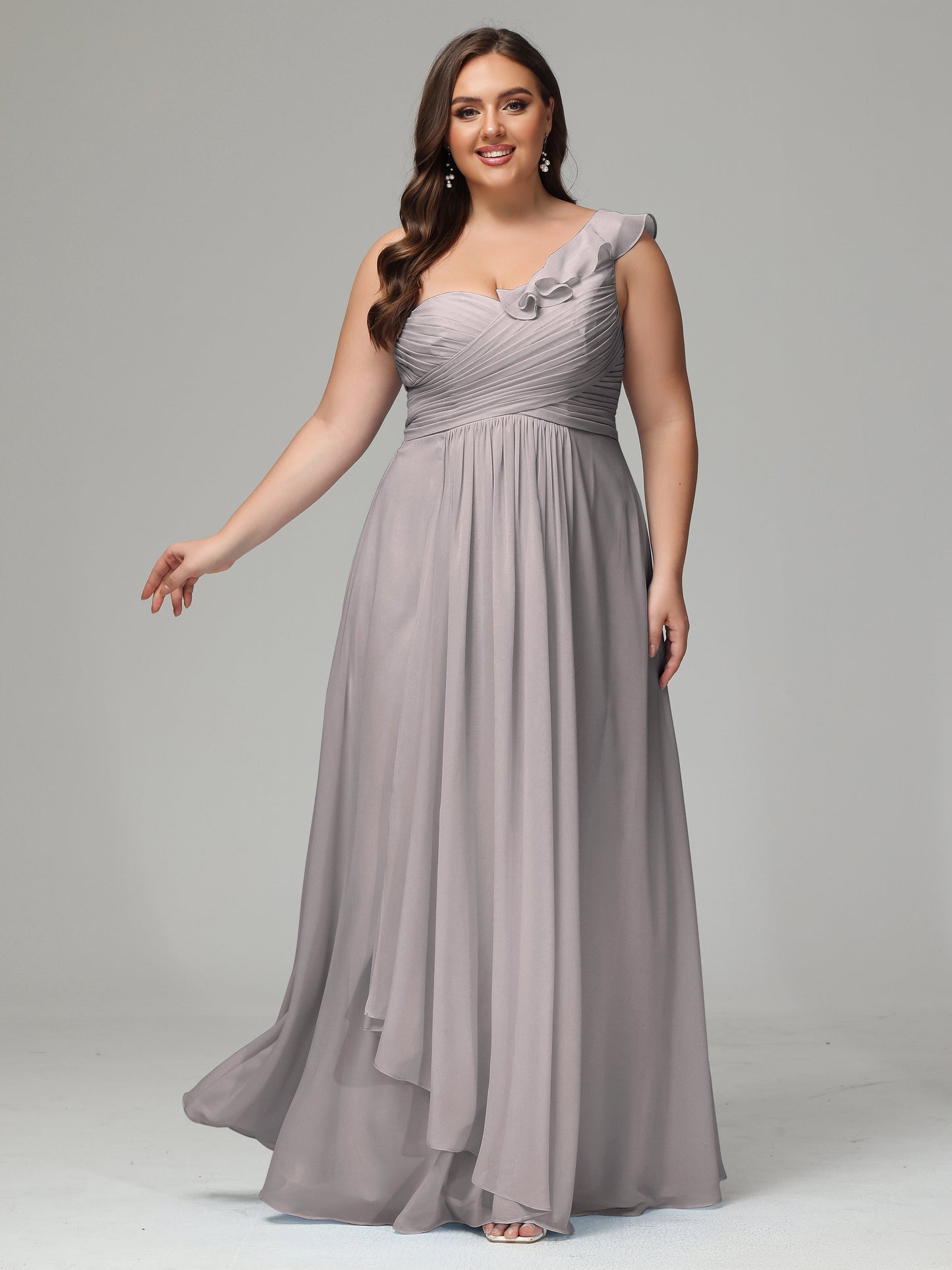One-Shoulder Ruffles Plus Size Chiffon Bridesmaid Dresses