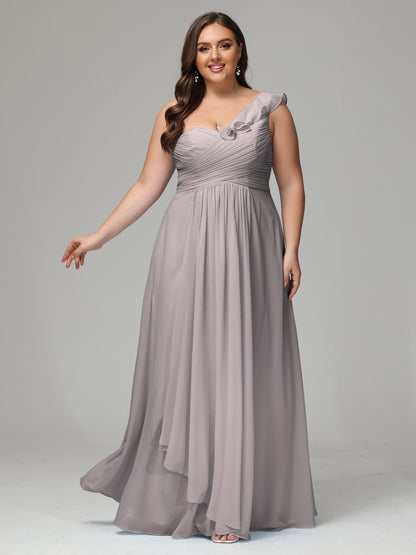 One-Shoulder Ruffles Plus Size Chiffon Bridesmaid Dresses