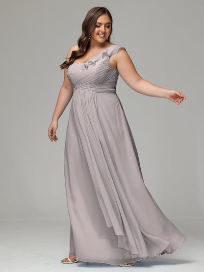 One-Shoulder Ruffles Plus Size Chiffon Bridesmaid Dresses