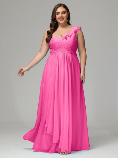 One-Shoulder Ruffles Plus Size Chiffon Bridesmaid Dresses