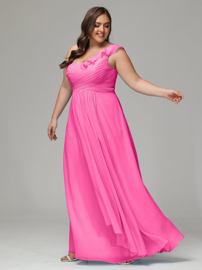 One-Shoulder Ruffles Plus Size Chiffon Bridesmaid Dresses