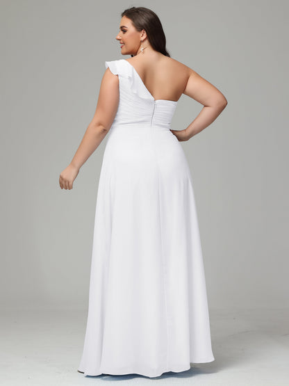 One-Shoulder Ruffles Plus Size Chiffon Bridesmaid Dresses