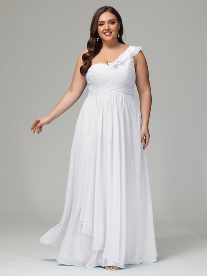 One-Shoulder Ruffles Plus Size Chiffon Bridesmaid Dresses
