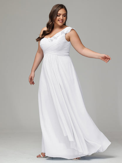 One-Shoulder Ruffles Plus Size Chiffon Bridesmaid Dresses