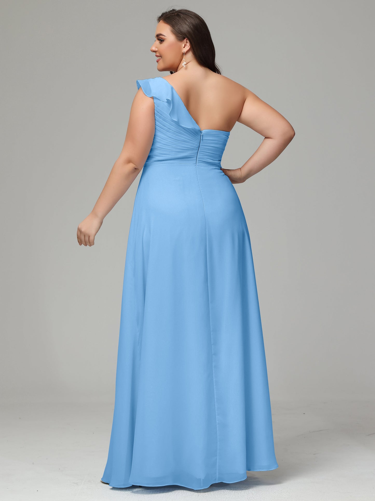 One-Shoulder Ruffles Plus Size Chiffon Bridesmaid Dresses