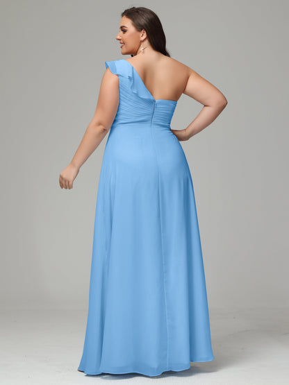 One-Shoulder Ruffles Plus Size Chiffon Bridesmaid Dresses