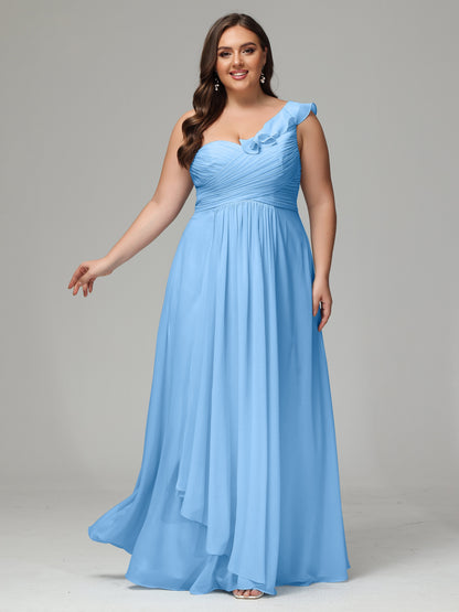 One-Shoulder Ruffles Plus Size Chiffon Bridesmaid Dresses