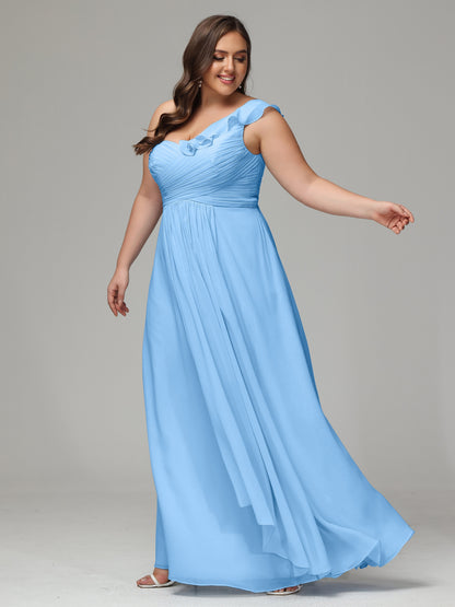 One-Shoulder Ruffles Plus Size Chiffon Bridesmaid Dresses