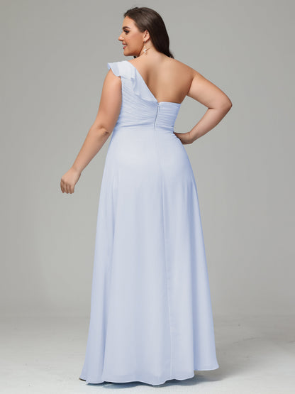 One-Shoulder Ruffles Plus Size Chiffon Bridesmaid Dresses