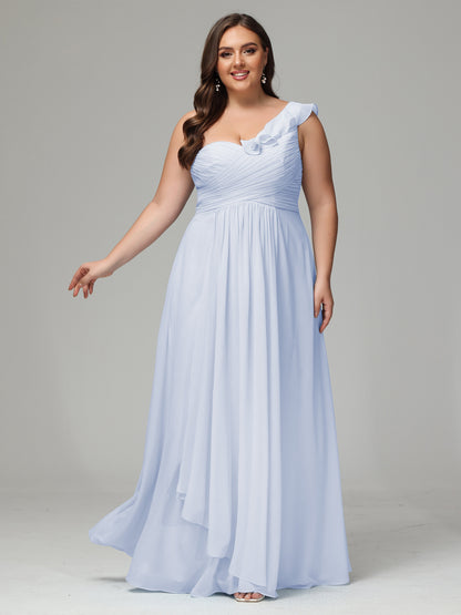 One-Shoulder Ruffles Plus Size Chiffon Bridesmaid Dresses