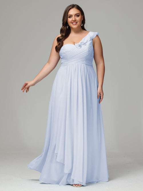 One-Shoulder Ruffles Plus Size Chiffon Bridesmaid Dresses