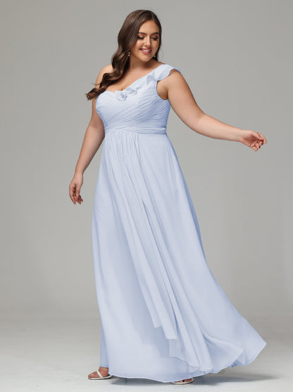 One-Shoulder Ruffles Plus Size Chiffon Bridesmaid Dresses
