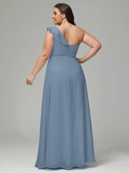One-Shoulder Ruffles Plus Size Chiffon Bridesmaid Dresses