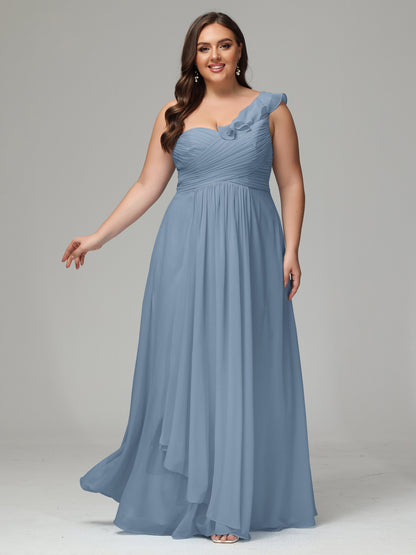 One-Shoulder Ruffles Plus Size Chiffon Bridesmaid Dresses
