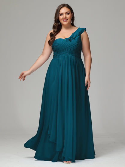 One-Shoulder Ruffles Plus Size Chiffon Bridesmaid Dresses