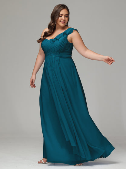 One-Shoulder Ruffles Plus Size Chiffon Bridesmaid Dresses