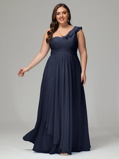 One-Shoulder Ruffles Plus Size Chiffon Bridesmaid Dresses