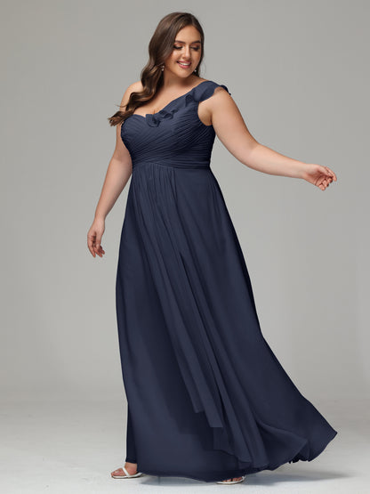 One-Shoulder Ruffles Plus Size Chiffon Bridesmaid Dresses
