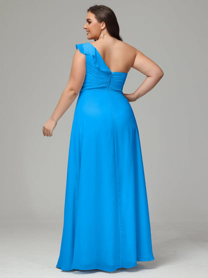 One-Shoulder Ruffles Plus Size Chiffon Bridesmaid Dresses