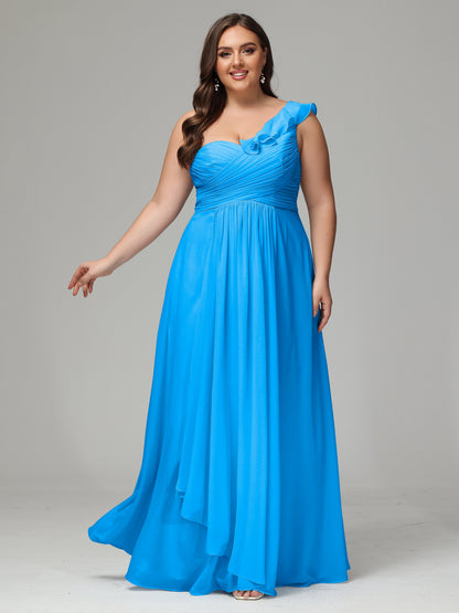 One-Shoulder Ruffles Plus Size Chiffon Bridesmaid Dresses