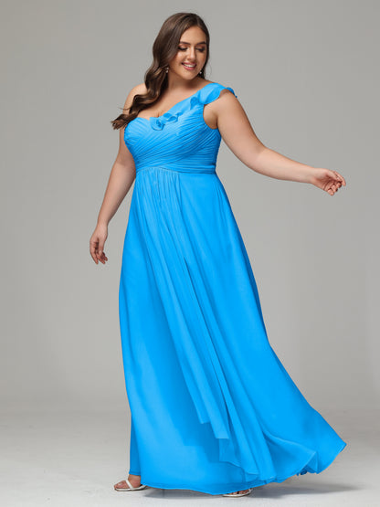 One-Shoulder Ruffles Plus Size Chiffon Bridesmaid Dresses