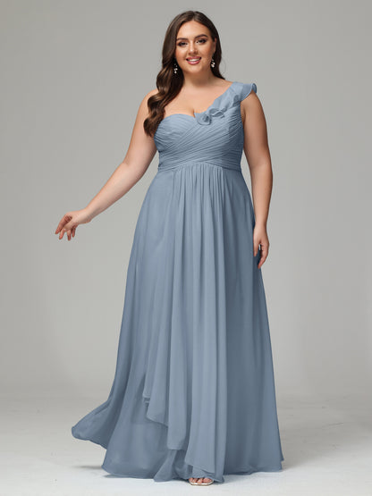 One-Shoulder Ruffles Plus Size Chiffon Bridesmaid Dresses