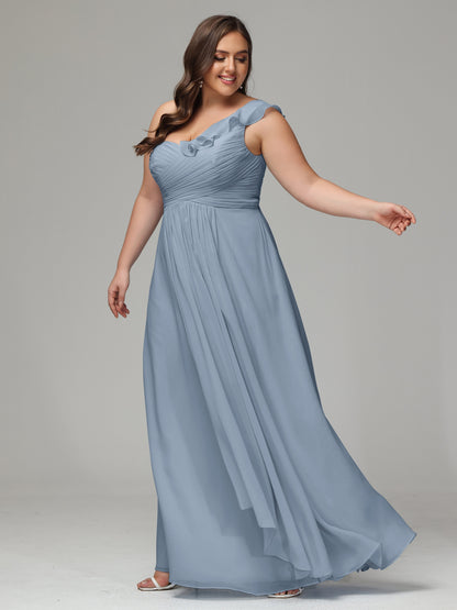 One-Shoulder Ruffles Plus Size Chiffon Bridesmaid Dresses